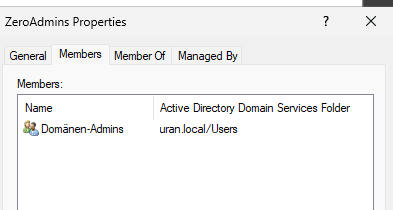 Members of the group ZeroAdmins