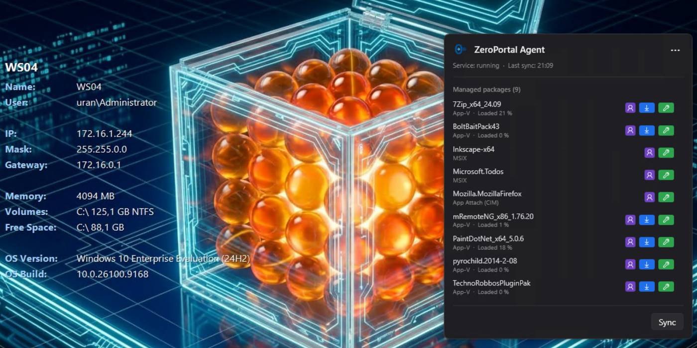 On the device: desktop info overlay by policy and the agent with App-V, MSIX and App Attach