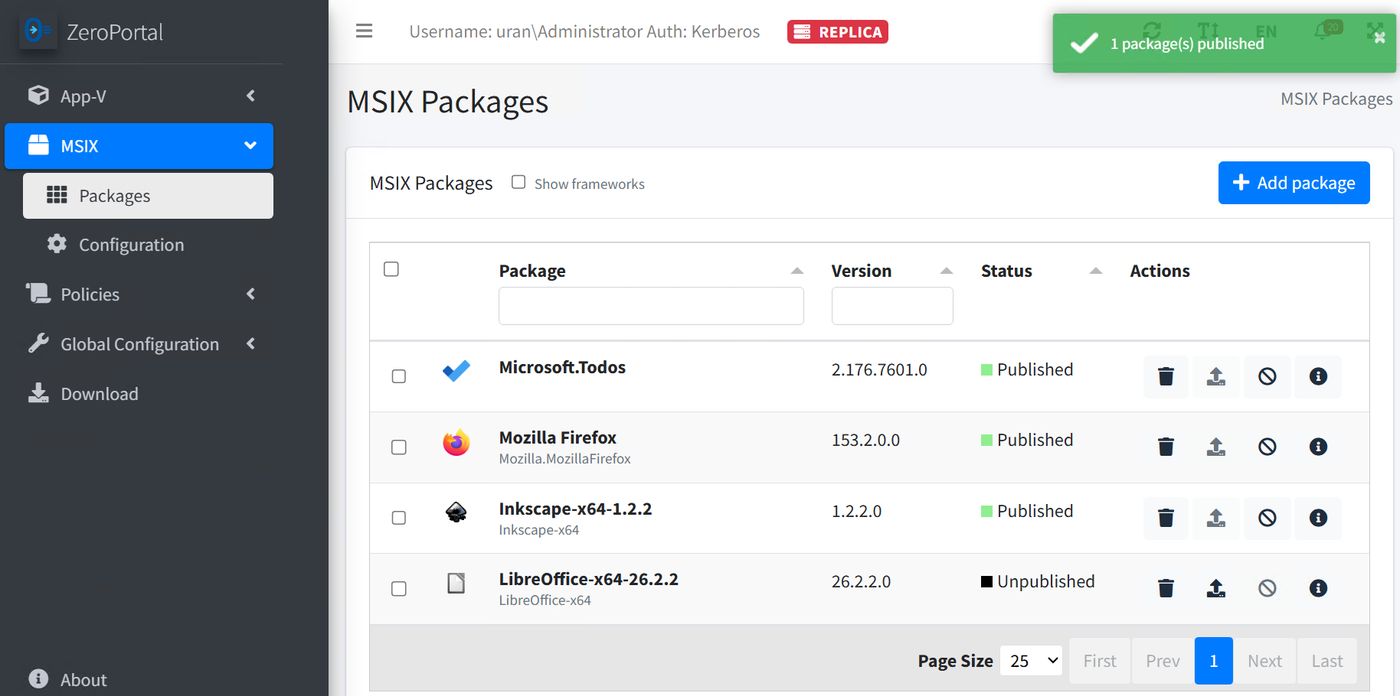 MSIX catalogue: vendor packages, Store packages and your own, published with one click
